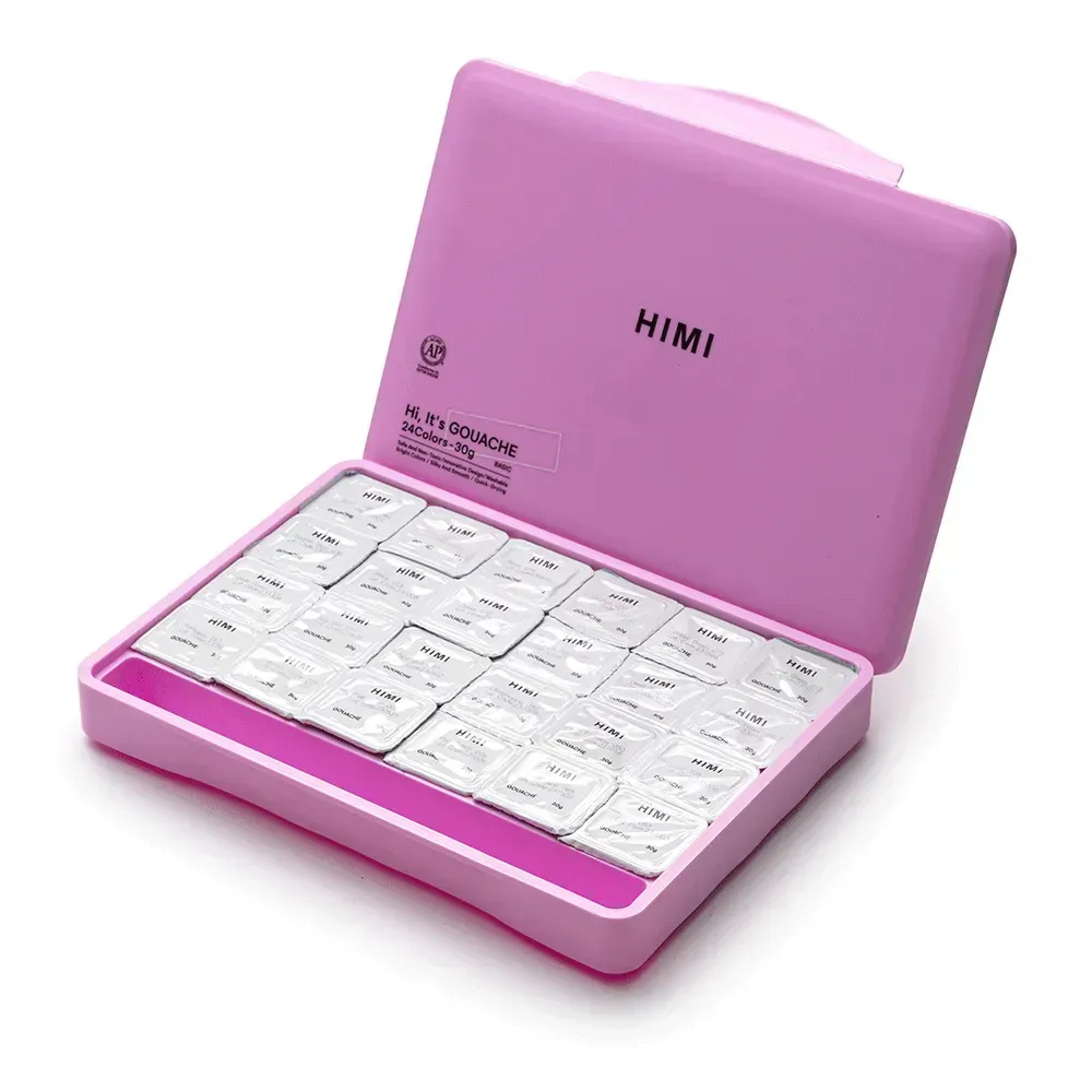 Набор гуашевых красок Jelly Cup 24*30 мл, розовый пластик.пенал, HIMI 2