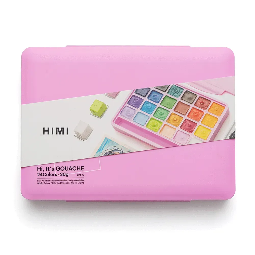Набор гуашевых красок Jelly Cup 24*30 мл, розовый пластик.пенал, HIMI