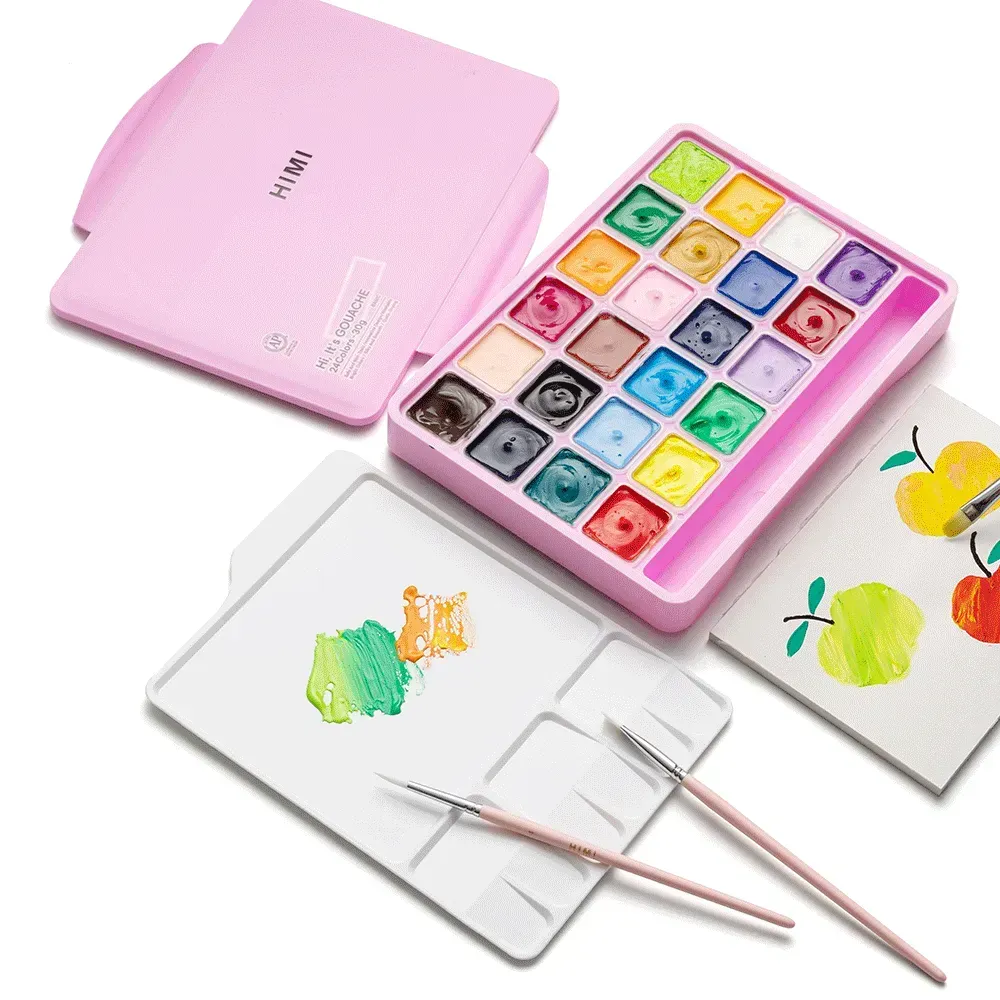 Набор гуашевых красок Jelly Cup 24*30 мл, розовый пластик.пенал, HIMI 6