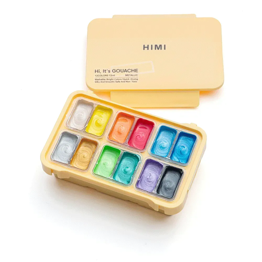 Набор гуашевых красок Twin Cup 12*12 мл, Металлик, желтый пластик.пенал, HIMI 5