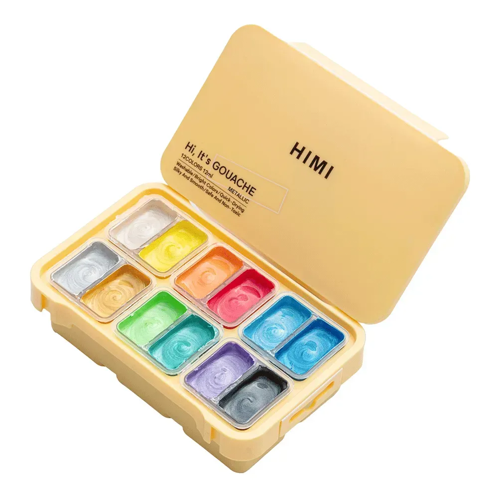 Набор гуашевых красок Twin Cup 12*12 мл, Металлик, желтый пластик.пенал, HIMI 6