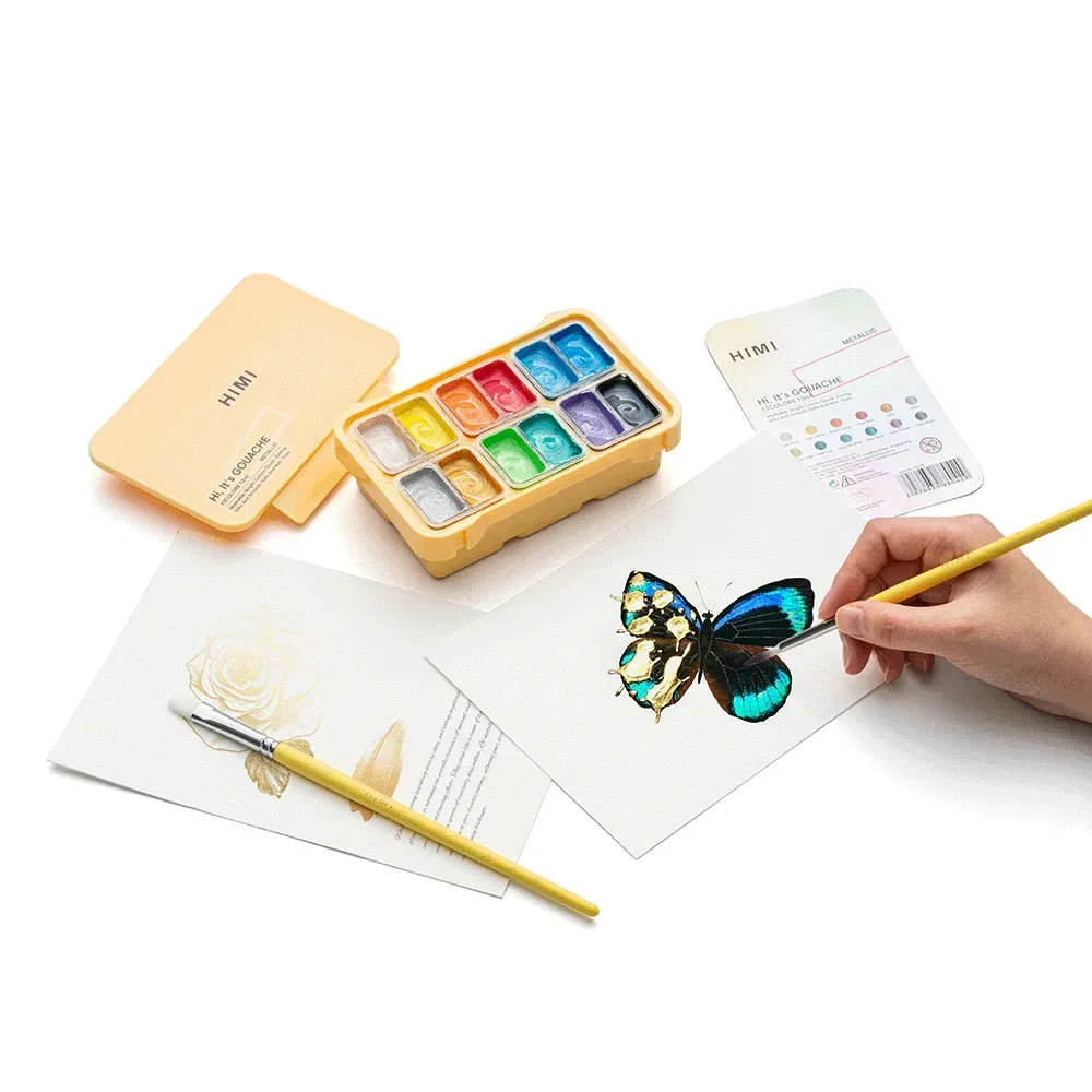 Набор гуашевых красок Twin Cup 12*12 мл, Металлик, желтый пластик.пенал, HIMI 9