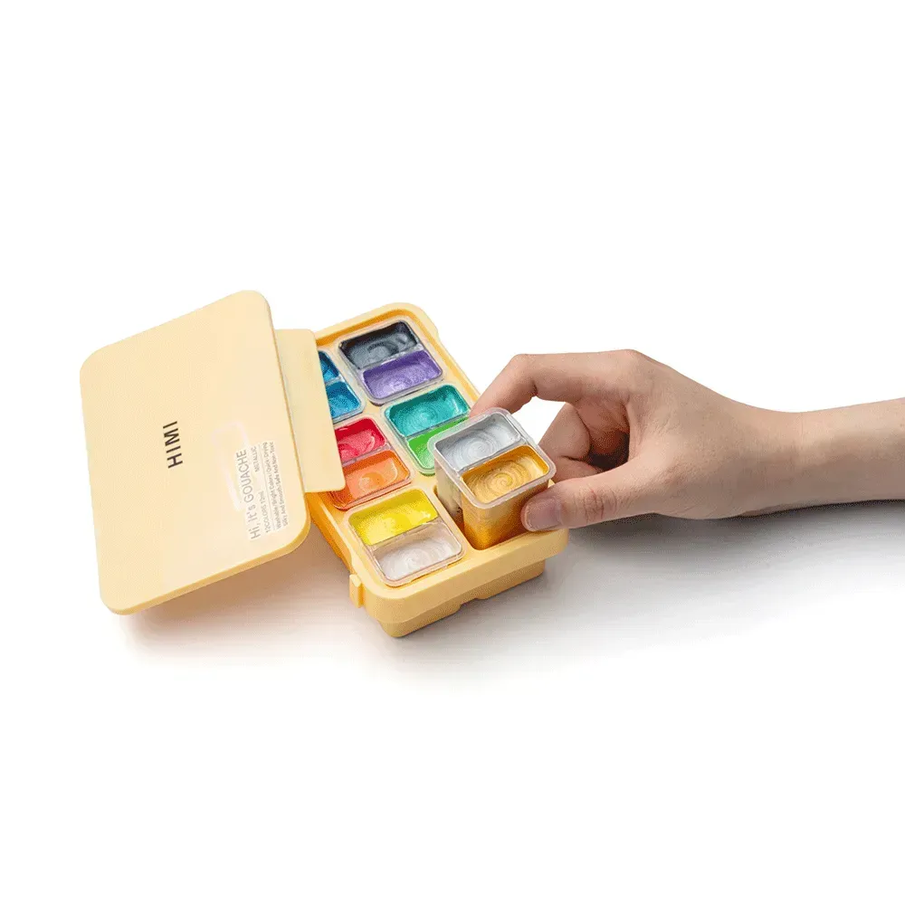 Набор гуашевых красок Twin Cup 12*12 мл, Металлик, желтый пластик.пенал, HIMI 8