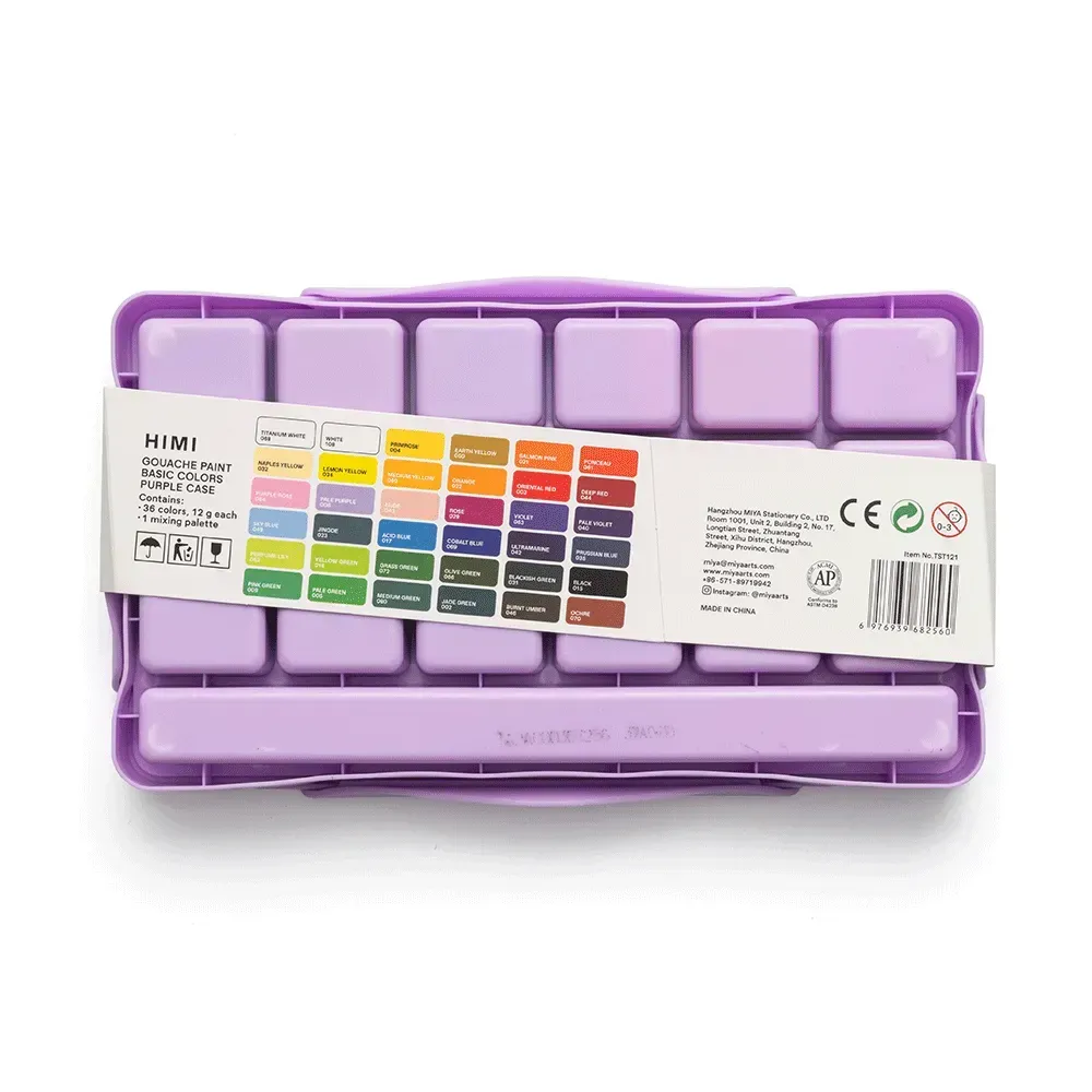 Набор гуашевых красок Twin Cup 36*12 мл, фиолетовый пластик.пенал, HIMI 7
