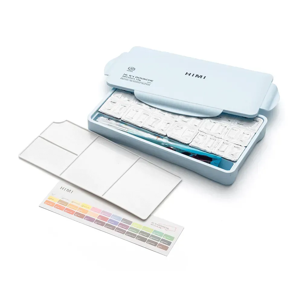 Набор гуашевых красок Twin Cup 36*12 мл+3 кисти, голубой пластик.пенал, HIMI 2