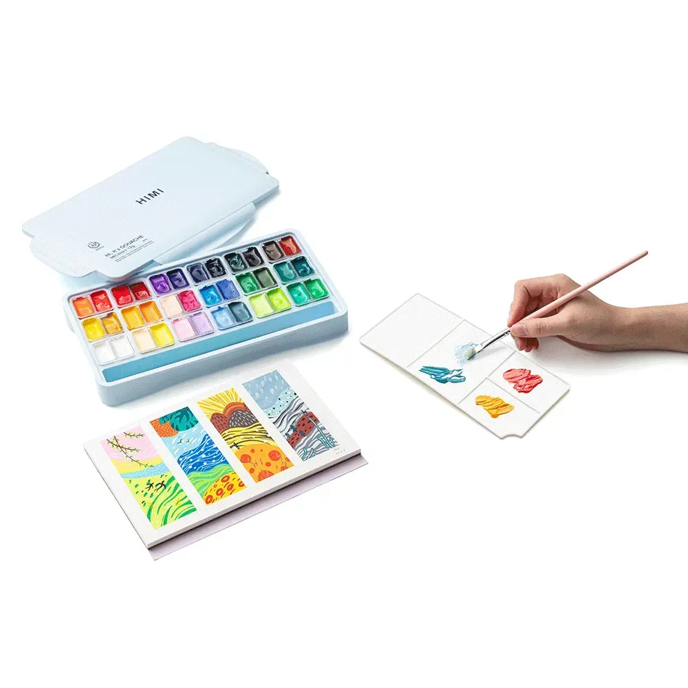 Набор гуашевых красок Twin Cup 36*12 мл+3 кисти, голубой пластик.пенал, HIMI 7