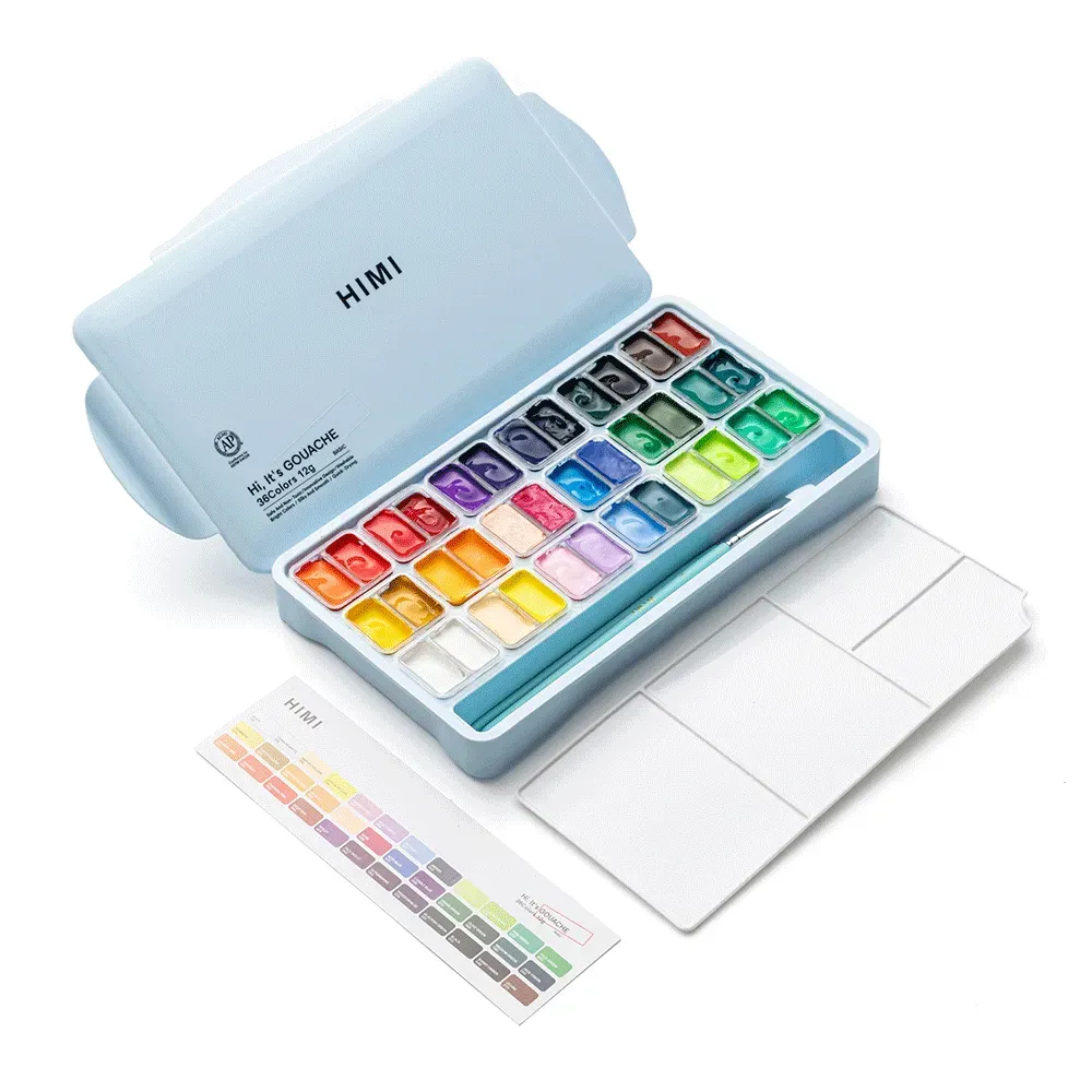 Набор гуашевых красок Twin Cup 36*12 мл+3 кисти, голубой пластик.пенал, HIMI 6