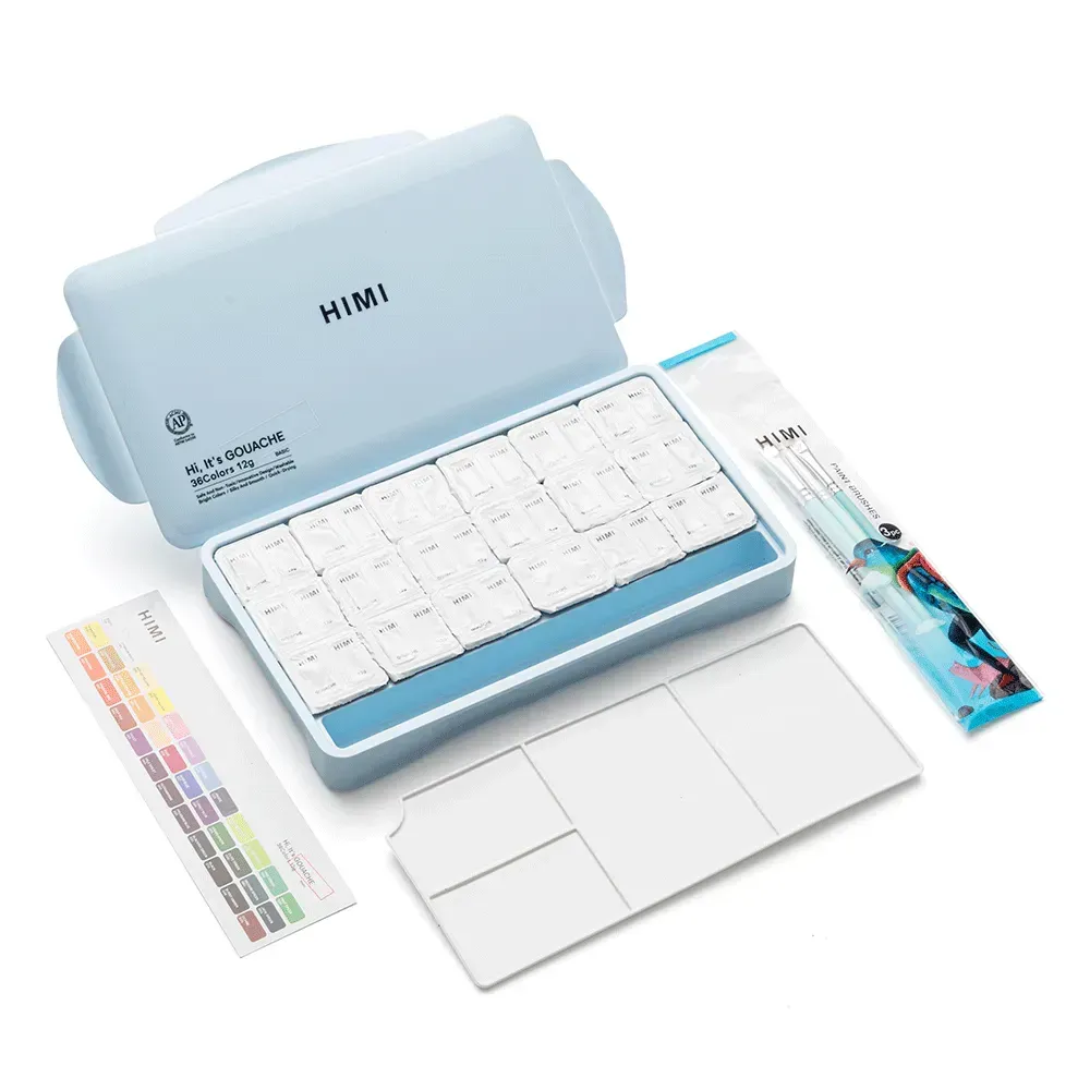 Набор гуашевых красок Twin Cup 36*12 мл+3 кисти, голубой пластик.пенал, HIMI 5