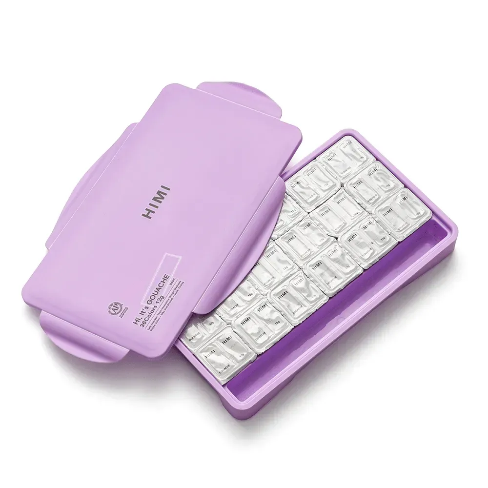 Набор гуашевых красок Twin Cup 36*12 мл+3 кисти, фиолетовый пластик.пенал, HIMI 5