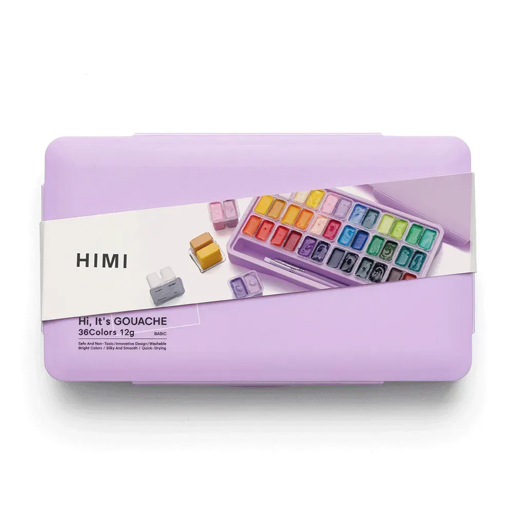 Набор гуашевых красок Twin Cup 36*12 мл+3 кисти, фиолетовый пластик.пенал, HIMI