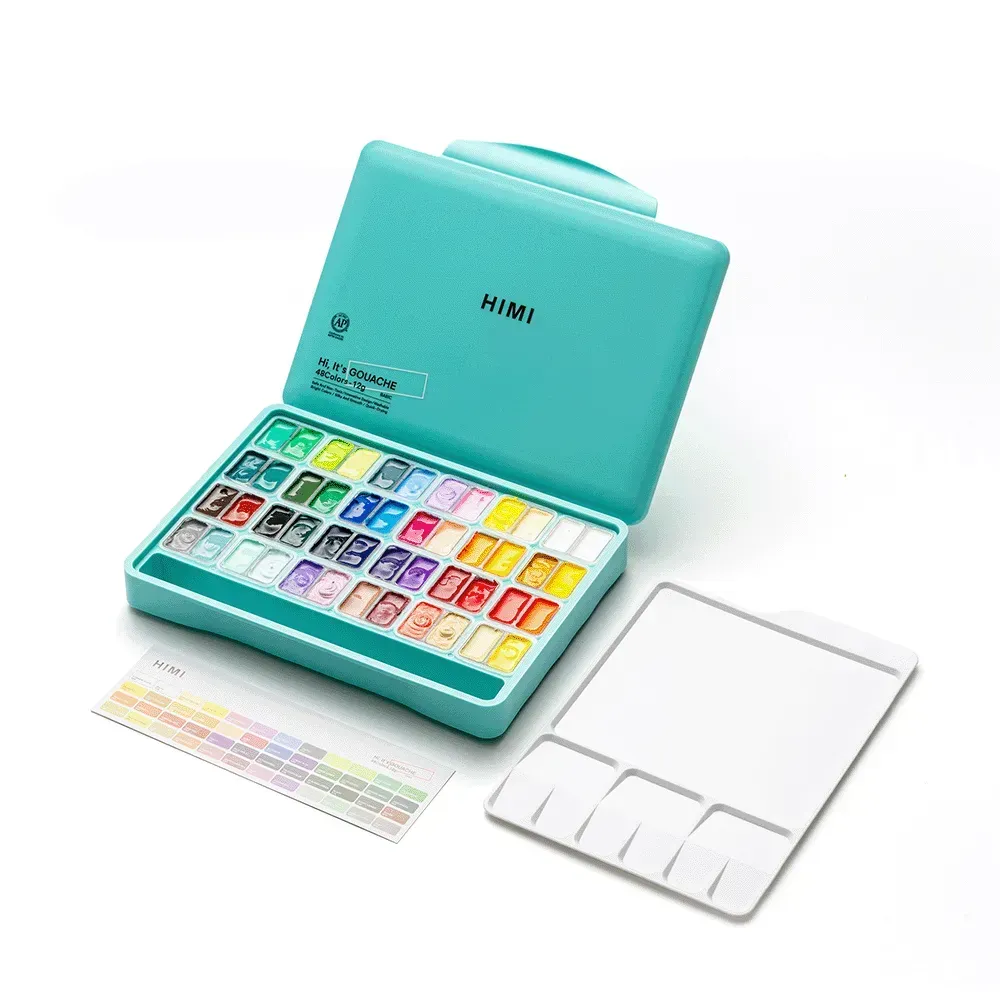 Набір гуашевих фарб Twin Cup 48*12 мл, зелений пластик.пенал, HIMI 3