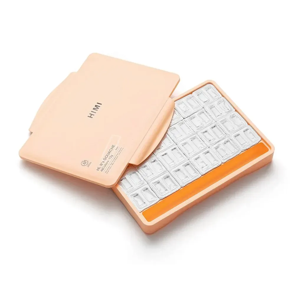 Набір гуашевих фарб Twin Cup 48*12 мл, персиковий пластик.пенал, HIMI 5