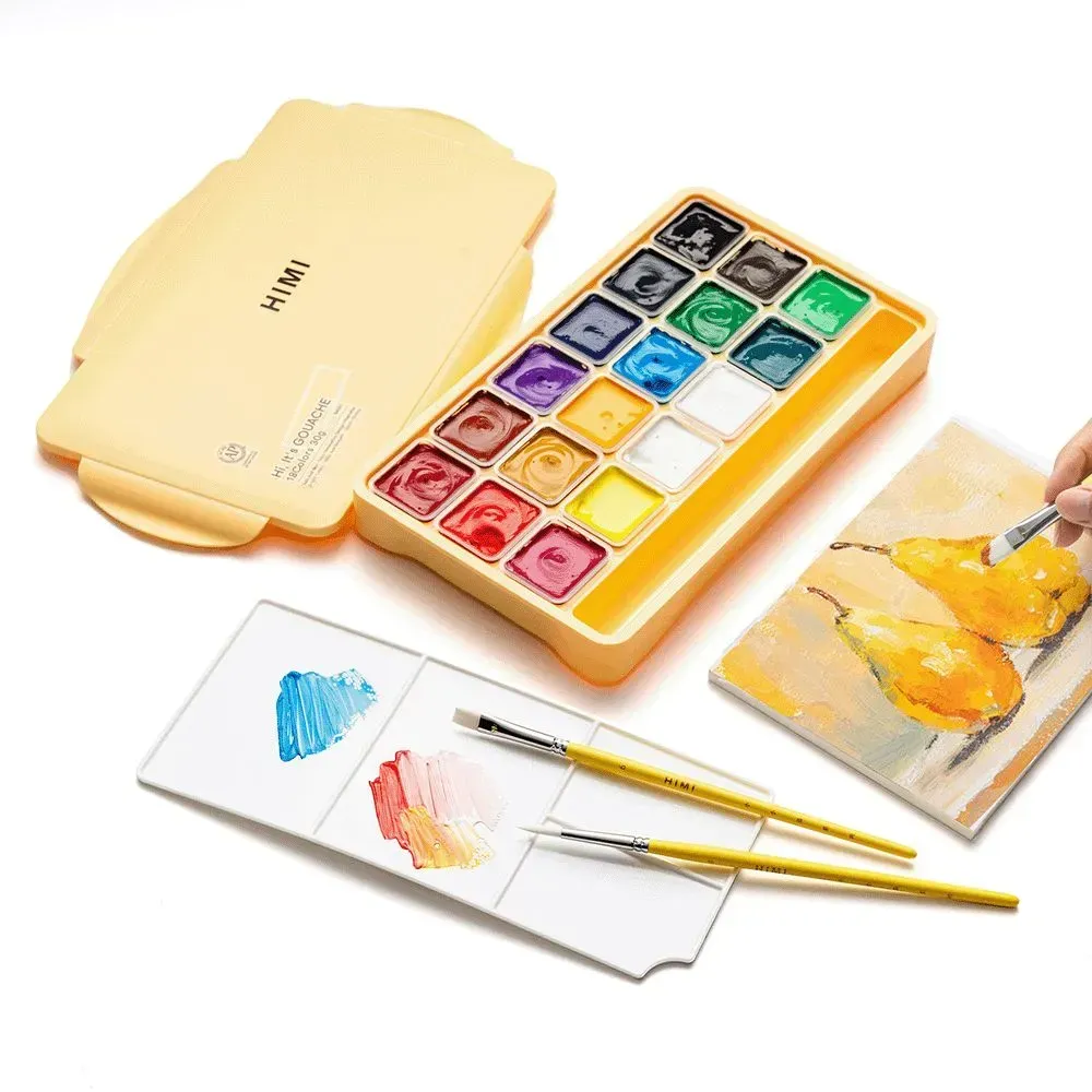 Набор кистей 3 шт, круглый/плоский/овальный, желтый, HIMI 3