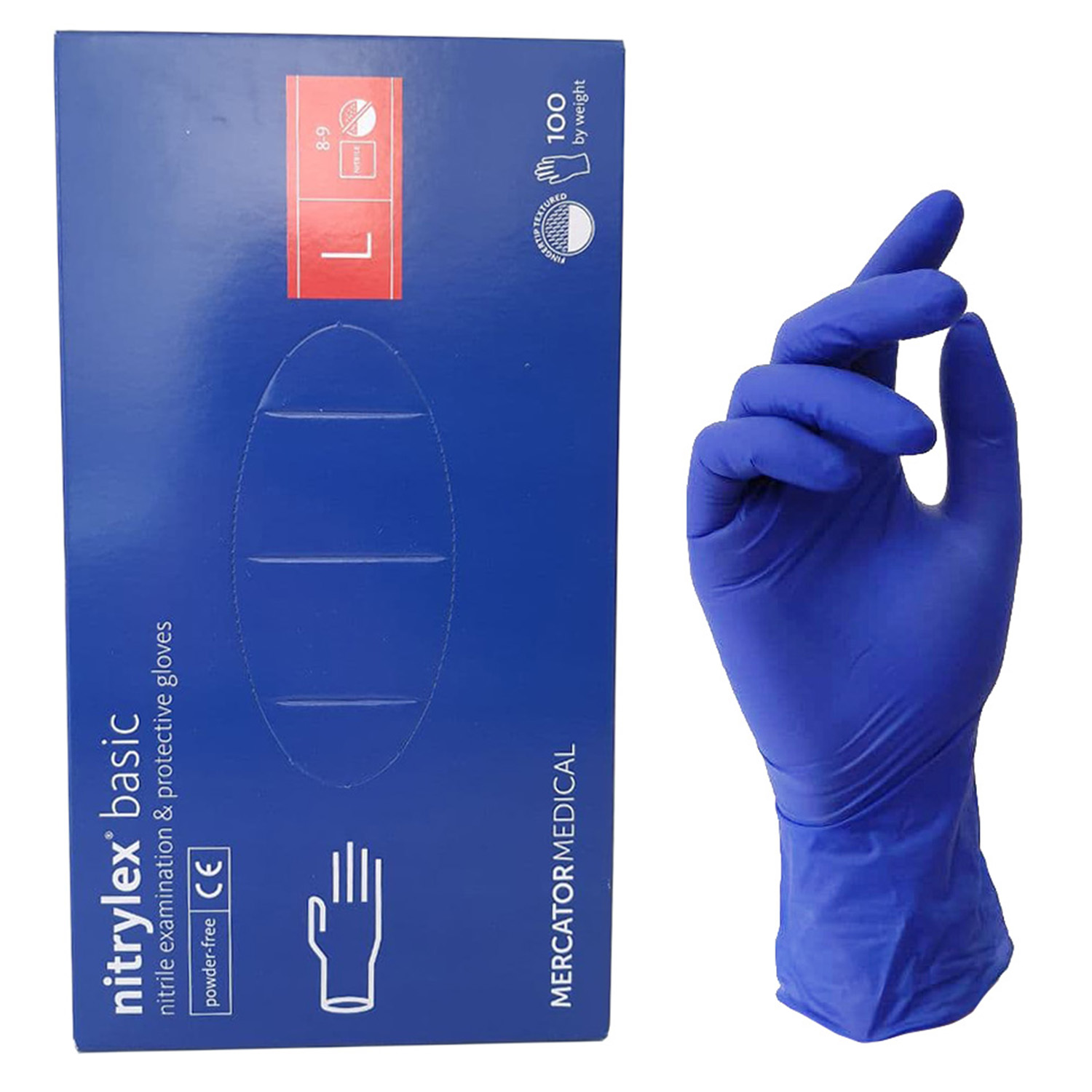 Перчатки "Nitrylex Basic" нитриловые обзорные неприпудренные, синие L, 100 шт/уп