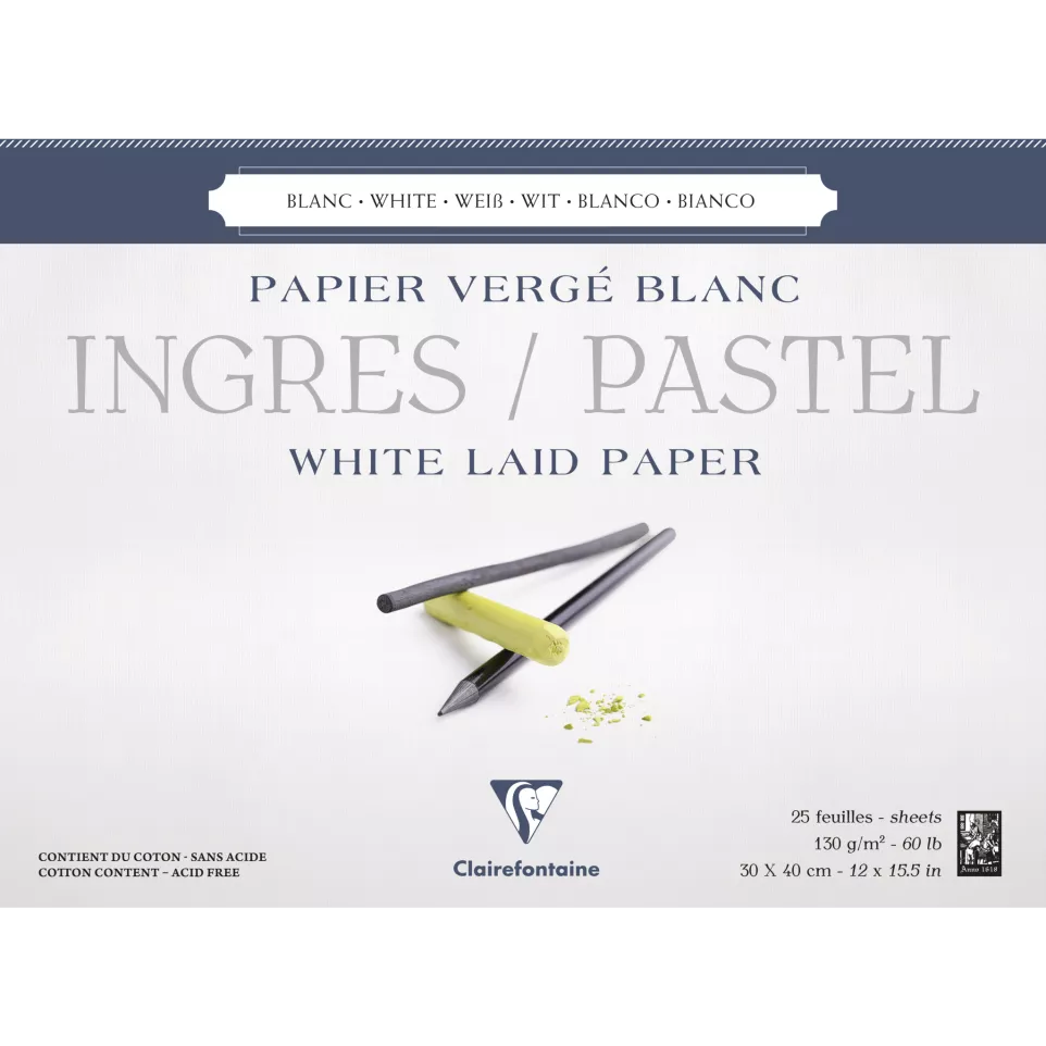 Склейка д/пастелі 30*40 см Ingres Pastel, 25 арк. (130 г/м2), білий папір, 96483C Clairefontaine