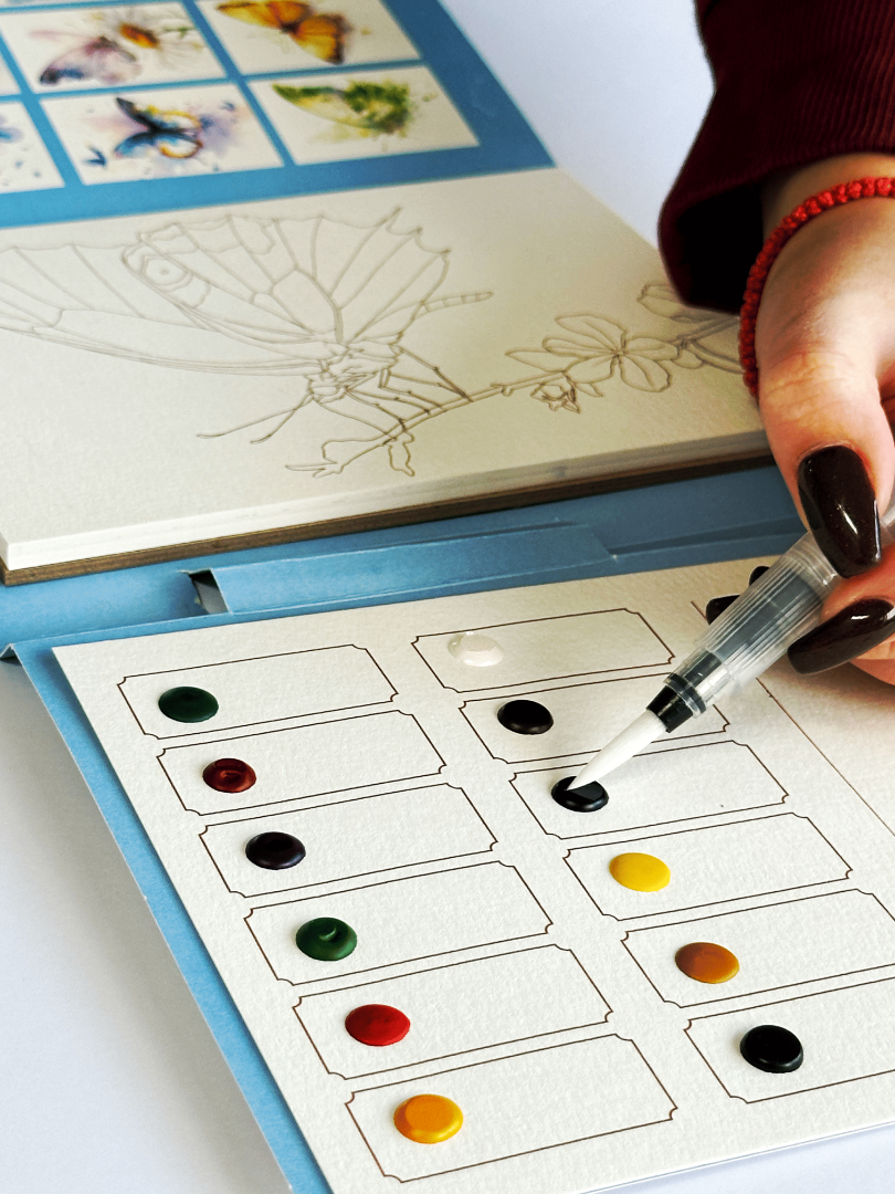 Акварельний скетчбук, з ручкою та твердими фарбами "Метелики", SKETCH3 3