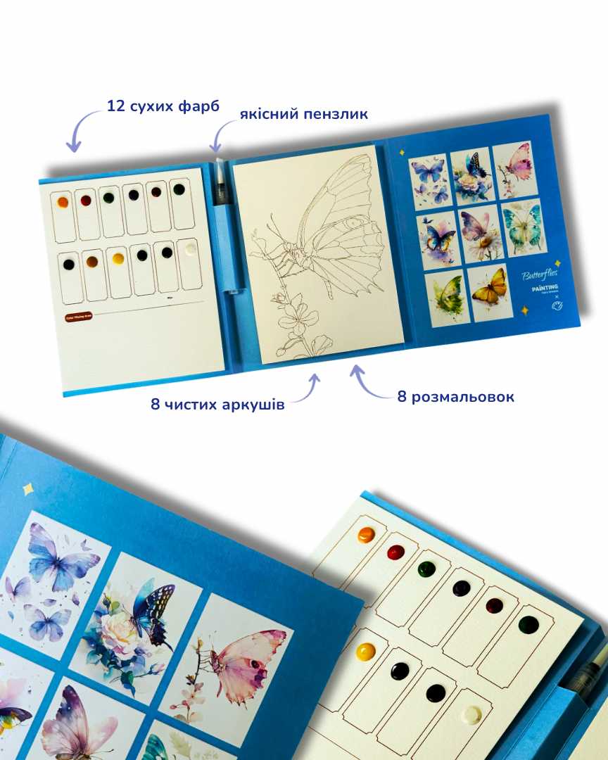 Акварельний скетчбук, з ручкою та твердими фарбами "Метелики", SKETCH3 2