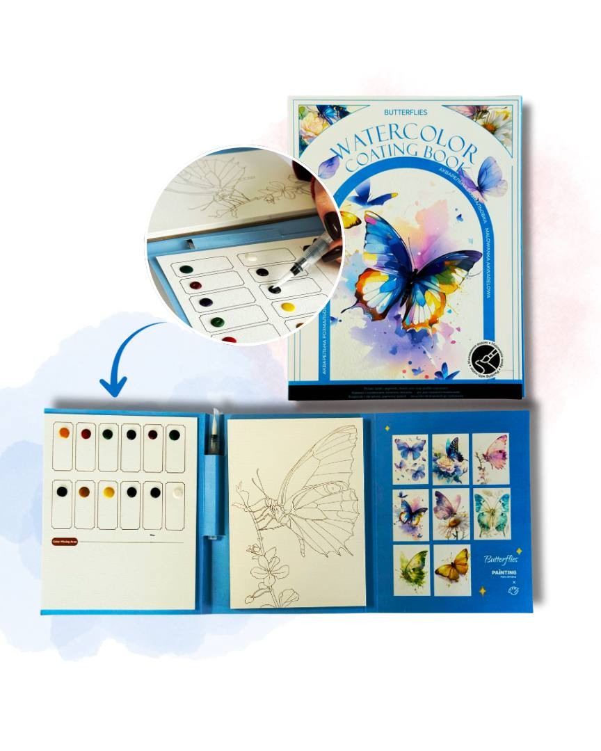 Акварельний скетчбук, з ручкою та твердими фарбами "Метелики", SKETCH3 1