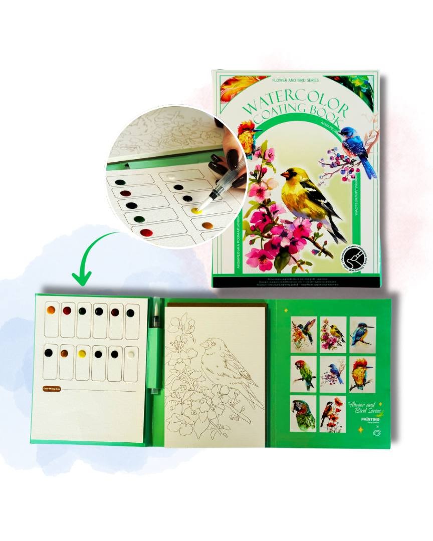 Акварельний скетчбук, з ручкою та твердими фарбами "Птахи", SKETCH1 1