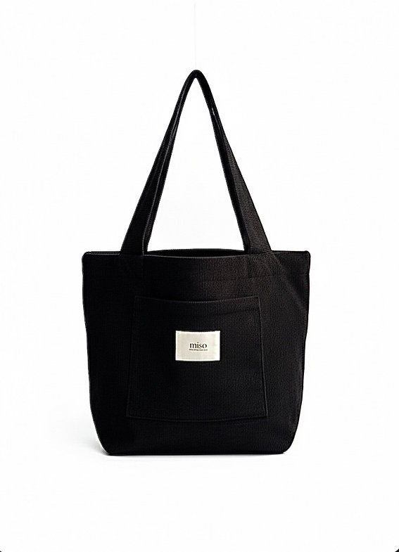 Шопер вельвет з карманом чорний, SPR001-14