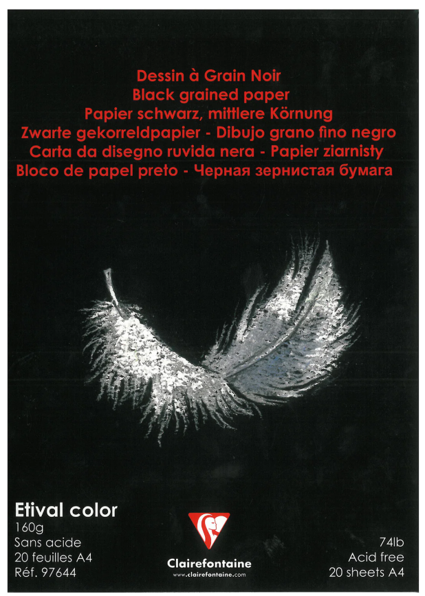 Папка для пастелі А4 Dessin a Grain Noir, 20 арк. (160 г/м2), чорний папір, 97644C Clairefontaine
