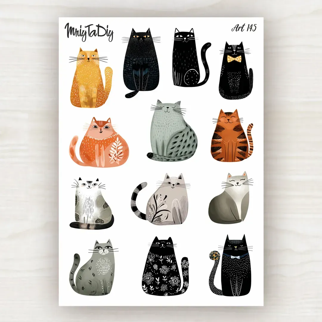 Стікер лист з наклейками MriyTaDiy, "Веселі котики -4", Art-145