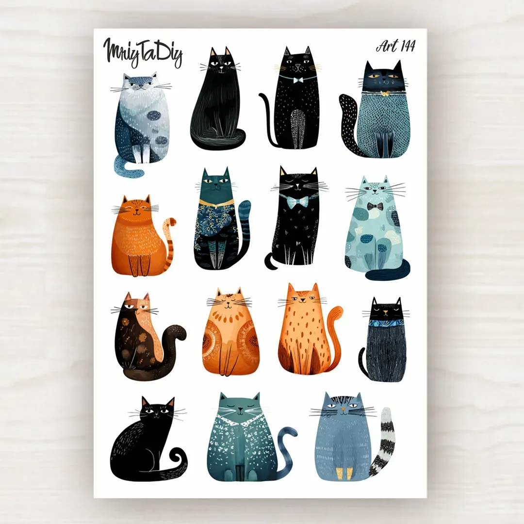 Стікер лист з наклейками MriyTaDiy, "Веселі котики-3", Art-144