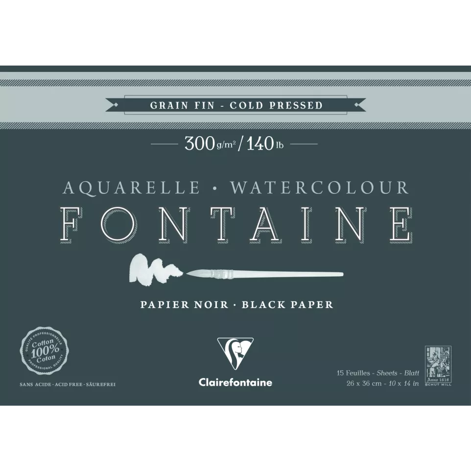 Склейка д/акварели 26*36 см Fontaine с 4-х сторон (хол.пресс), 15 л. (300г/м2), чер.бумага, 975303C