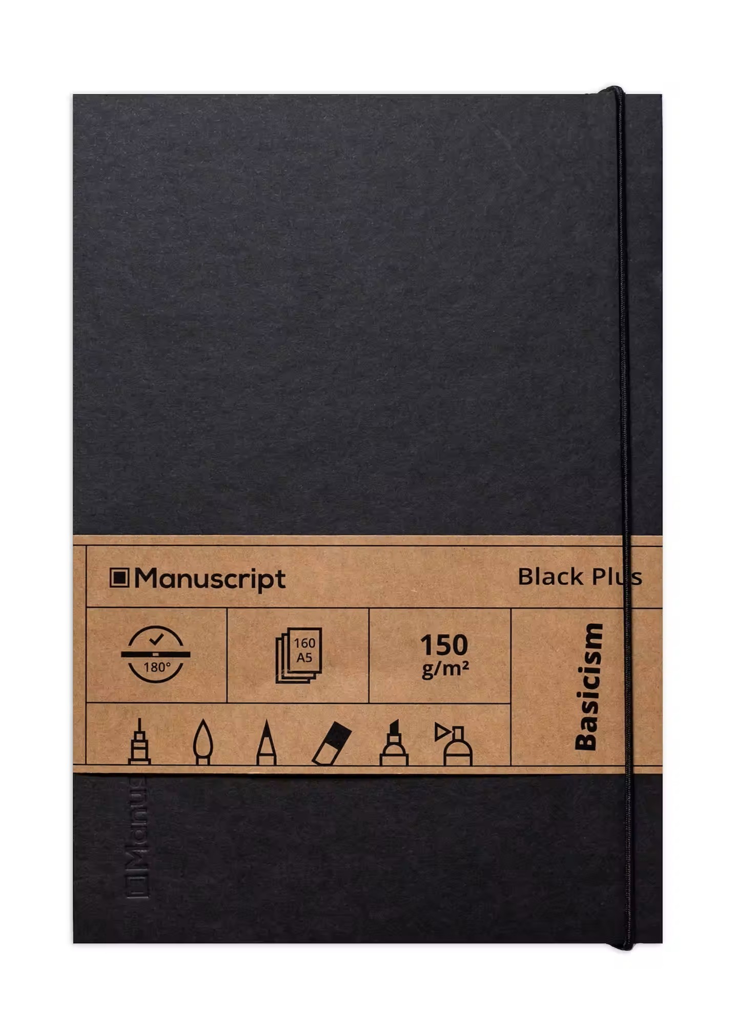 Скетчбук А5 Black Plus, 150 г/м², 160 арк. на гумці, кремовий, Manuscript 1