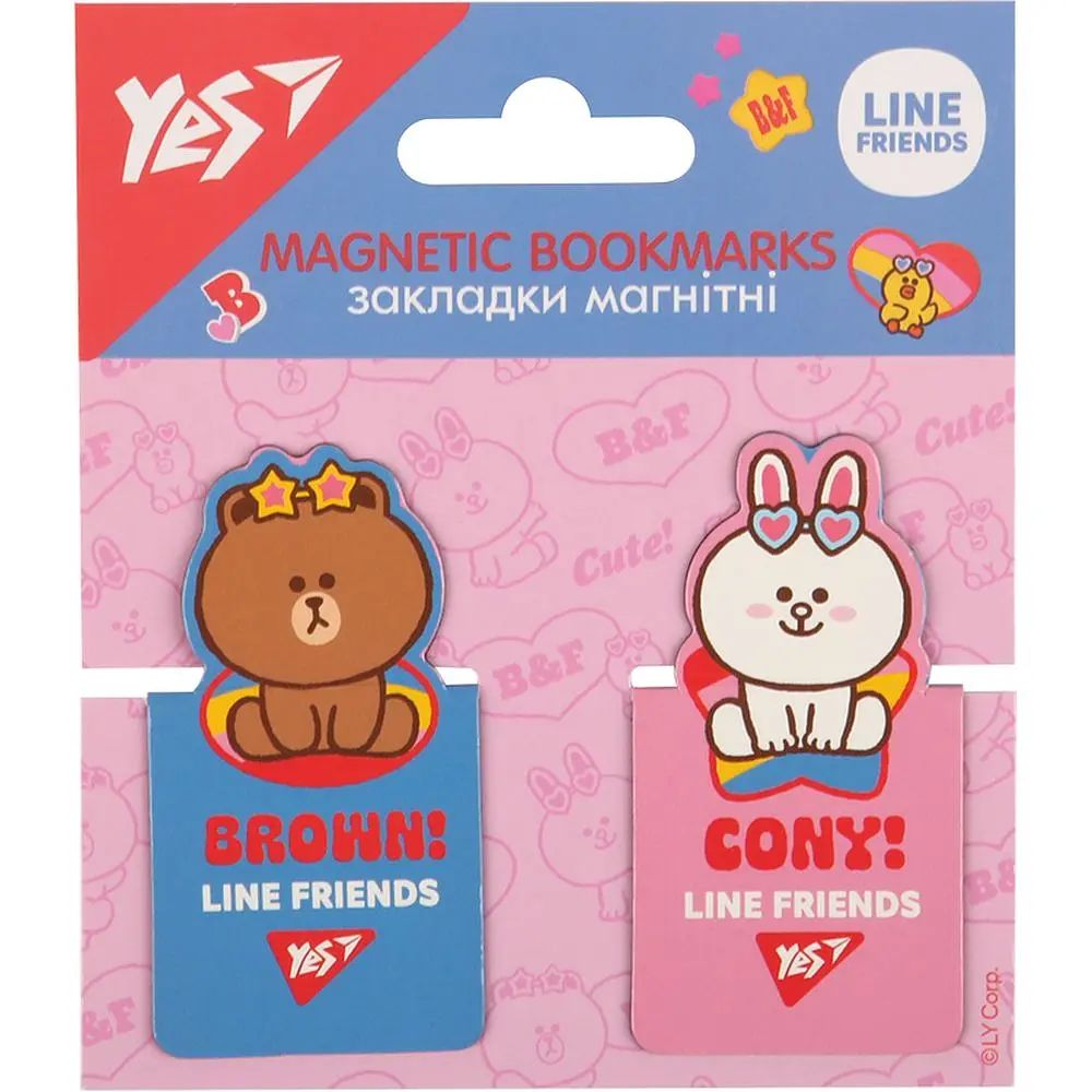 Закладки магнітні YES "Line Friends" висікання, 2 шт., 708399