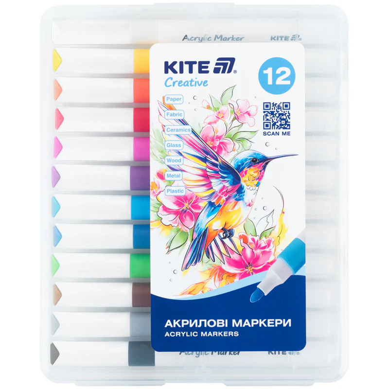 Маркери акрилові Jumbo, 12шт Kite Creative, K-1290