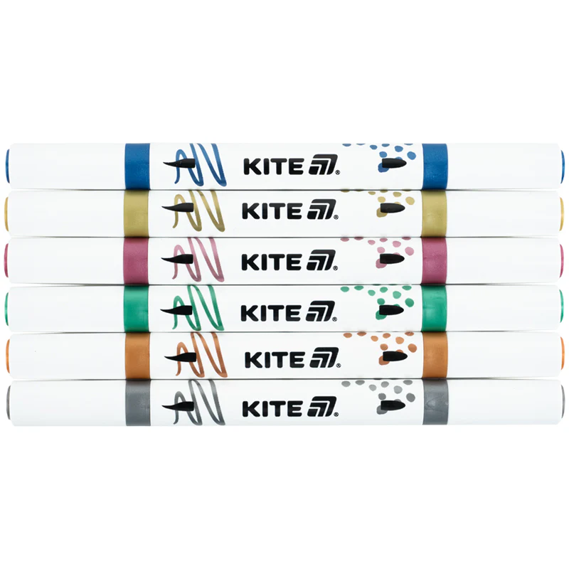 Маркери акрилові двосторонні, 6шт металік Kite Creative, K-1294 1