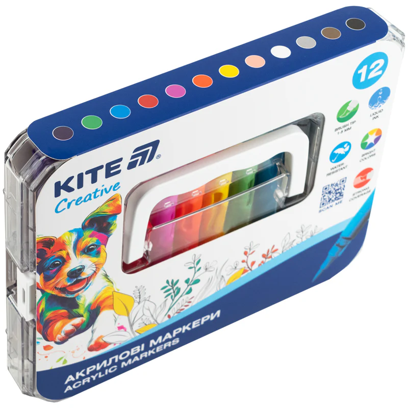Маркери акрилові з рідкими чорнилами, 12шт Kite Creative, K-1161 1