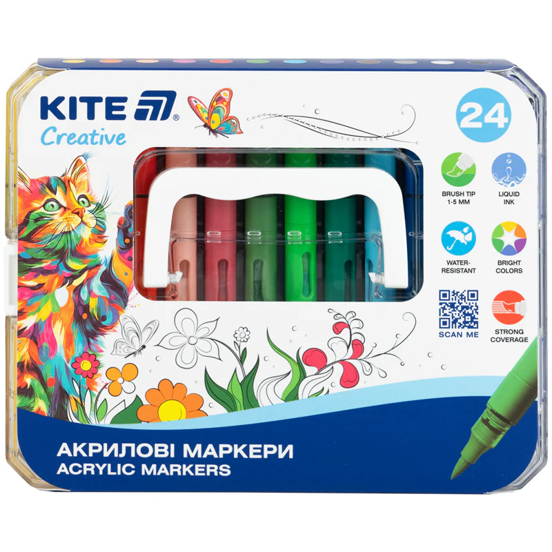 Маркери акрилові з рідкими чорнилами, 24шт Kite Creative, K-1162