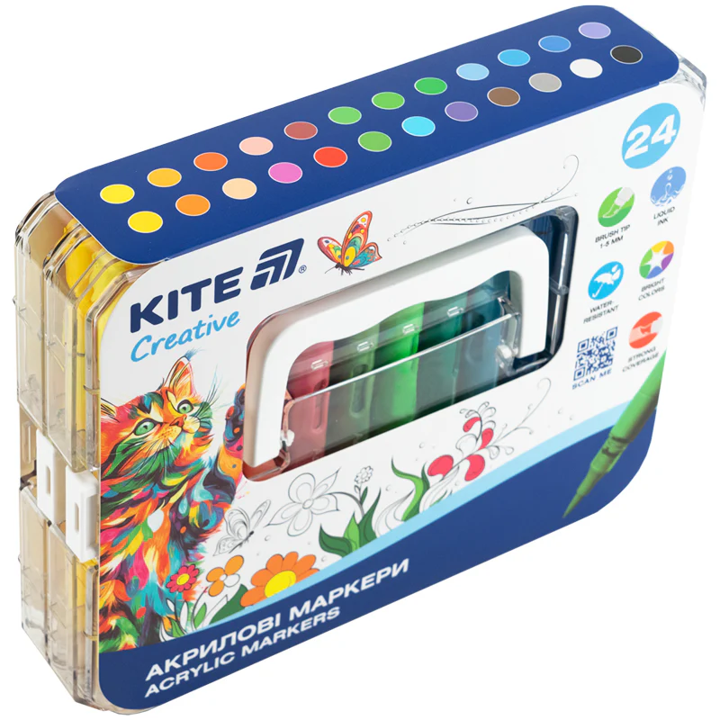 Маркери акрилові з рідкими чорнилами, 24шт Kite Creative, K-1162 1