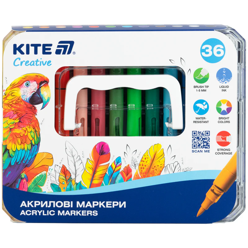 Маркери акрилові з рідкими чорнилами, 36шт Kite Creative, K-1163