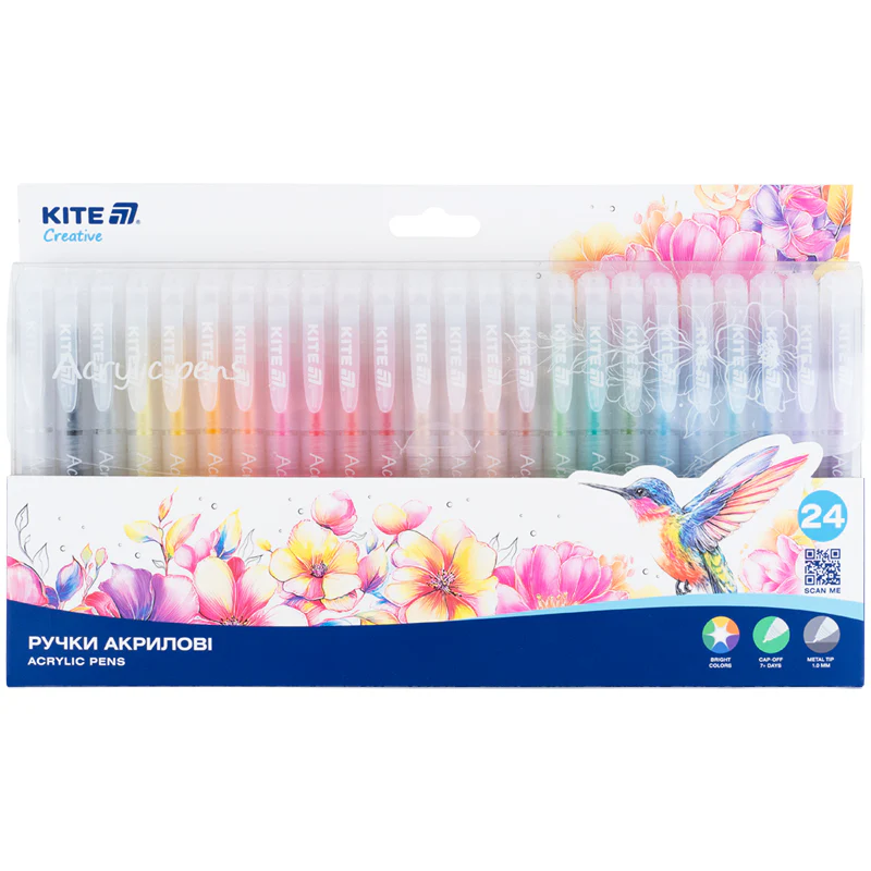 Ручки акрилові, набір 24шт Kite Creative, K-1296