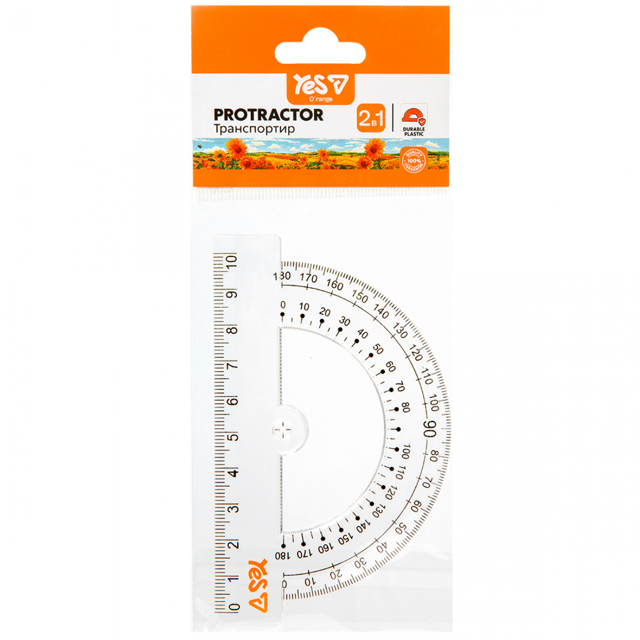 Транспортир Yes "Orange Line" з лінійкою 10 см, 370740 1