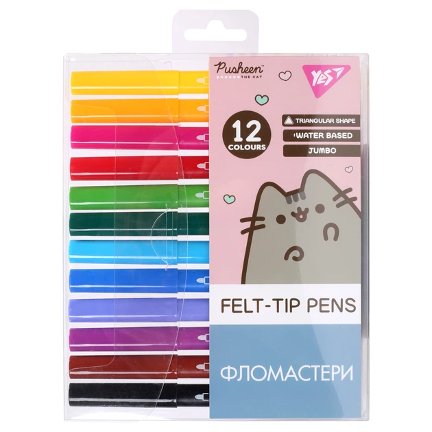 Фломастери Yes 12 кольорів Jumbo "Pusheen", 650589