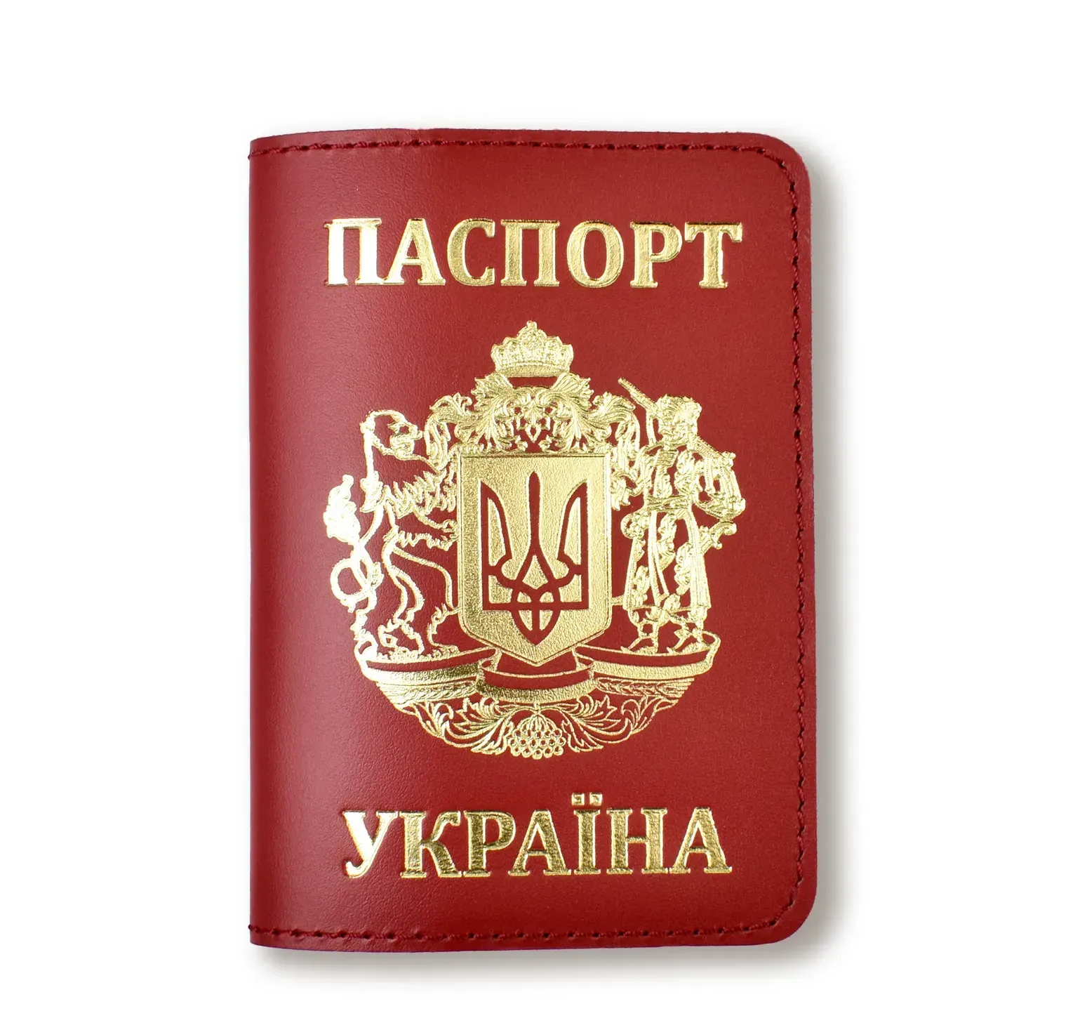 Обкладинка для паспорта "Україна з великим Гербом" (червона, золоте тиснення)
