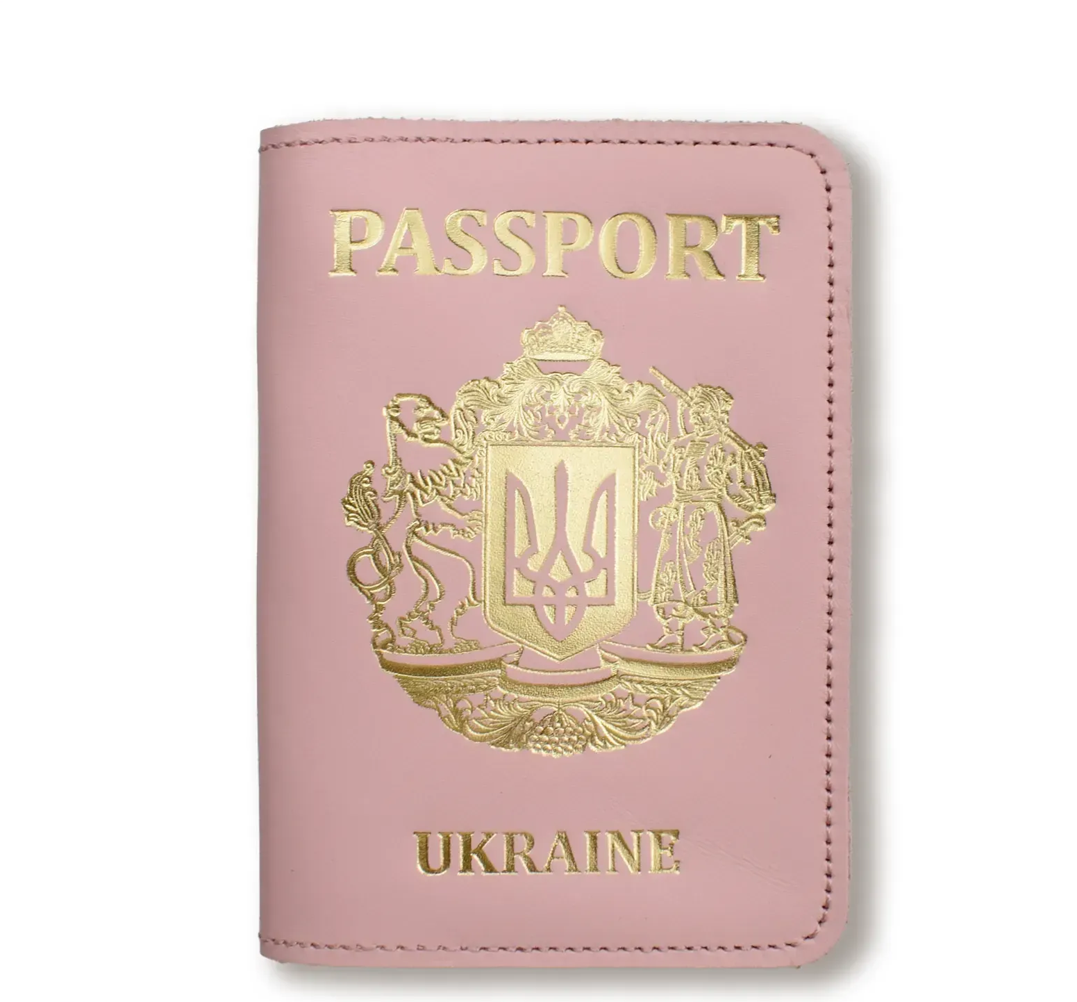 Обкладинка для паспорта Passport з великим Гербом (рожева, золоте тиснення)