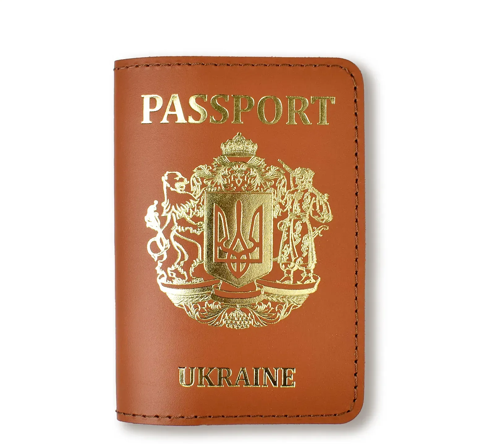 Обкладинка для паспорта Passport з великим Гербом (теракотова, золоте тиснення)