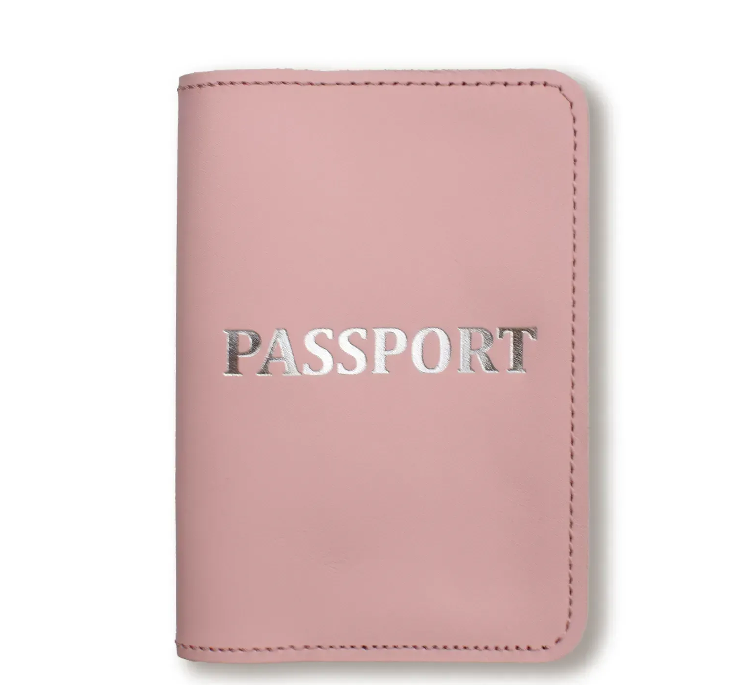 Обкладинка для паспорта з написом PASSPORT (рожева, срібне тиснення)