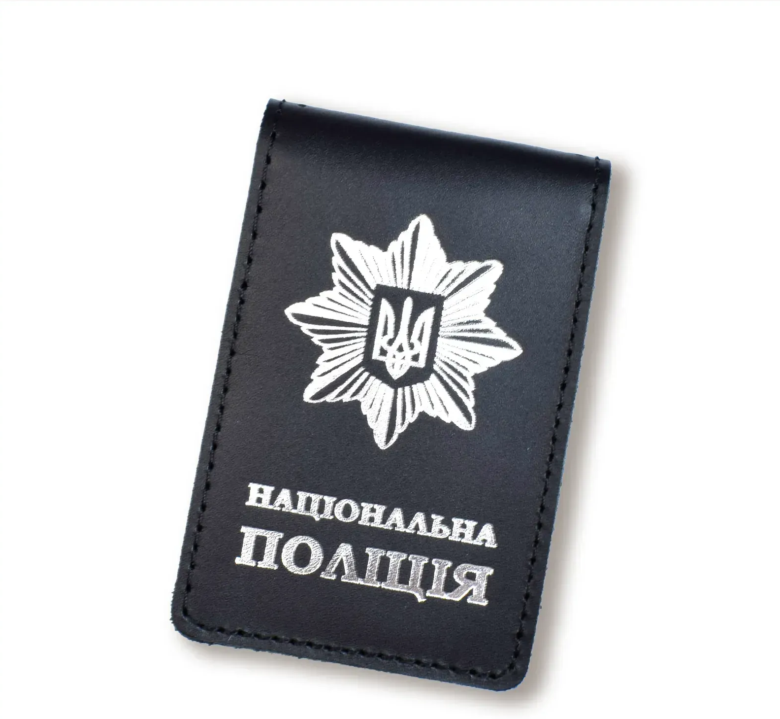 Обкладинка Національна поліція з місцем під жетон тип 2 (чорна, срібне тиснення)