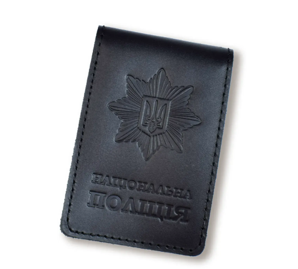 Обкладинка Національна поліція з місцем під жетон тип 2 (чорна, чисте тиснення)