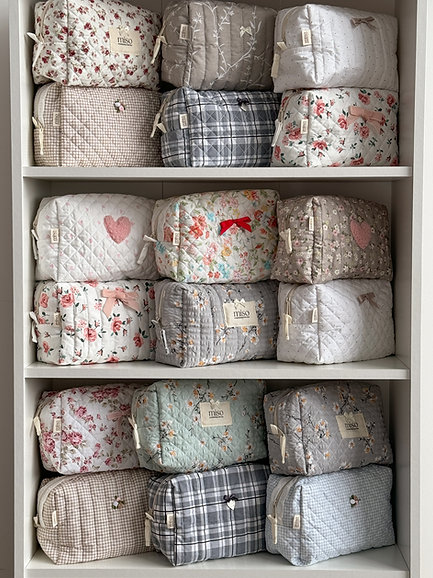 Косметичка стеганая полоска квадрат средняя серо-черная клетка, STEG01-12 2