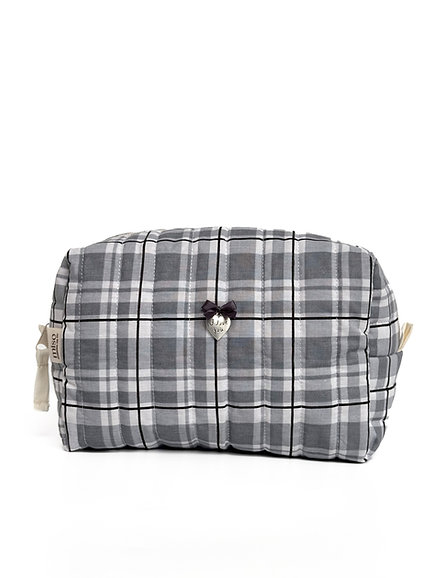 Косметичка стеганая полоска квадрат средняя серо-черная клетка, STEG01-12