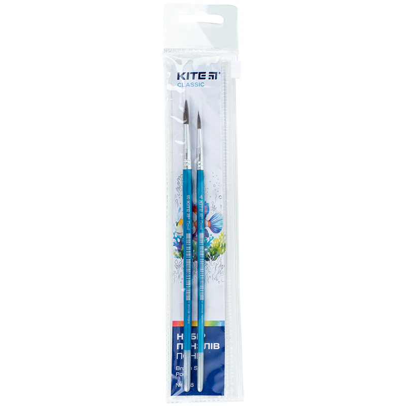 Набор из 2-х кистей пони круглый 4, 8 в пенале, K-346, Kite Classic