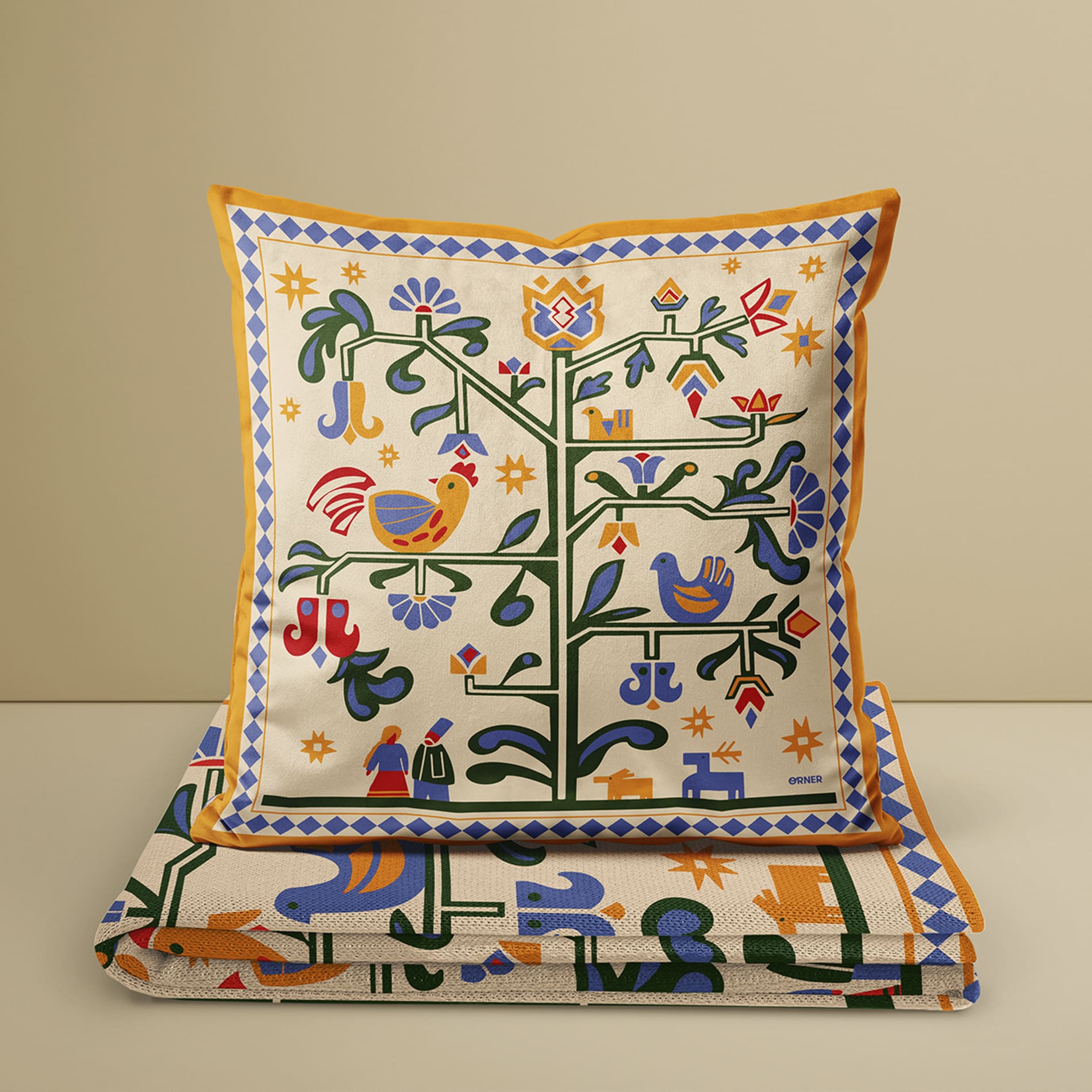 Подушка "Дерево жизни" бежевая, orner-3685 3