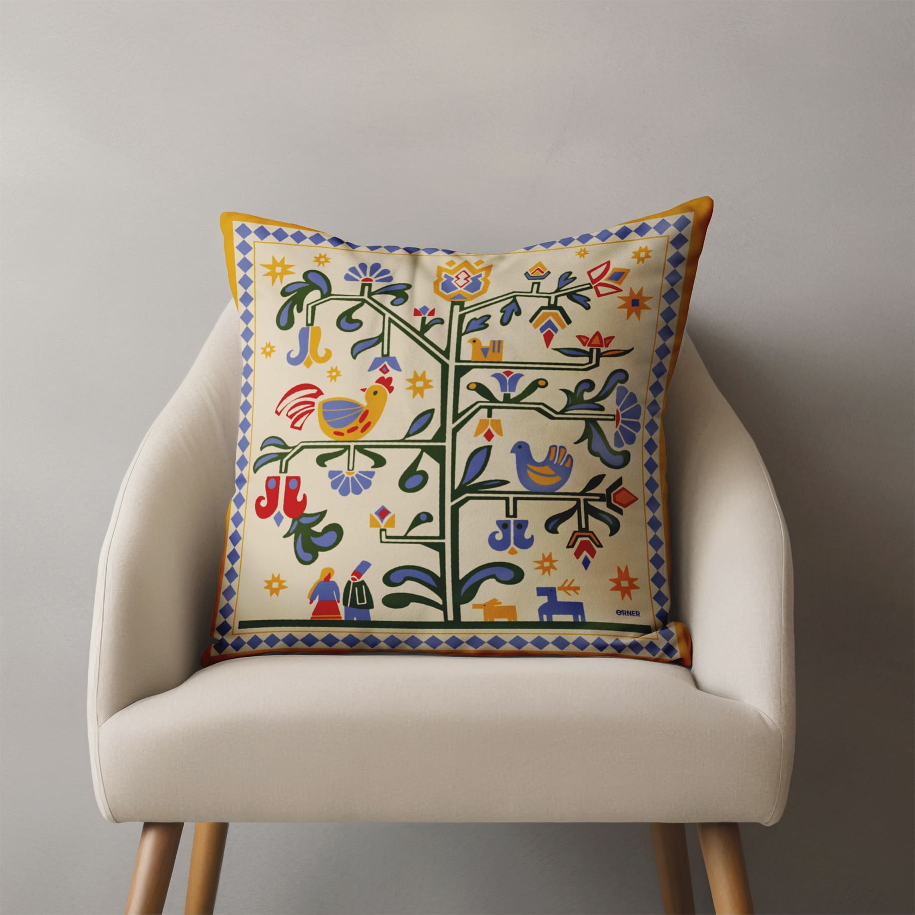 Подушка "Дерево жизни" бежевая, orner-3685 8